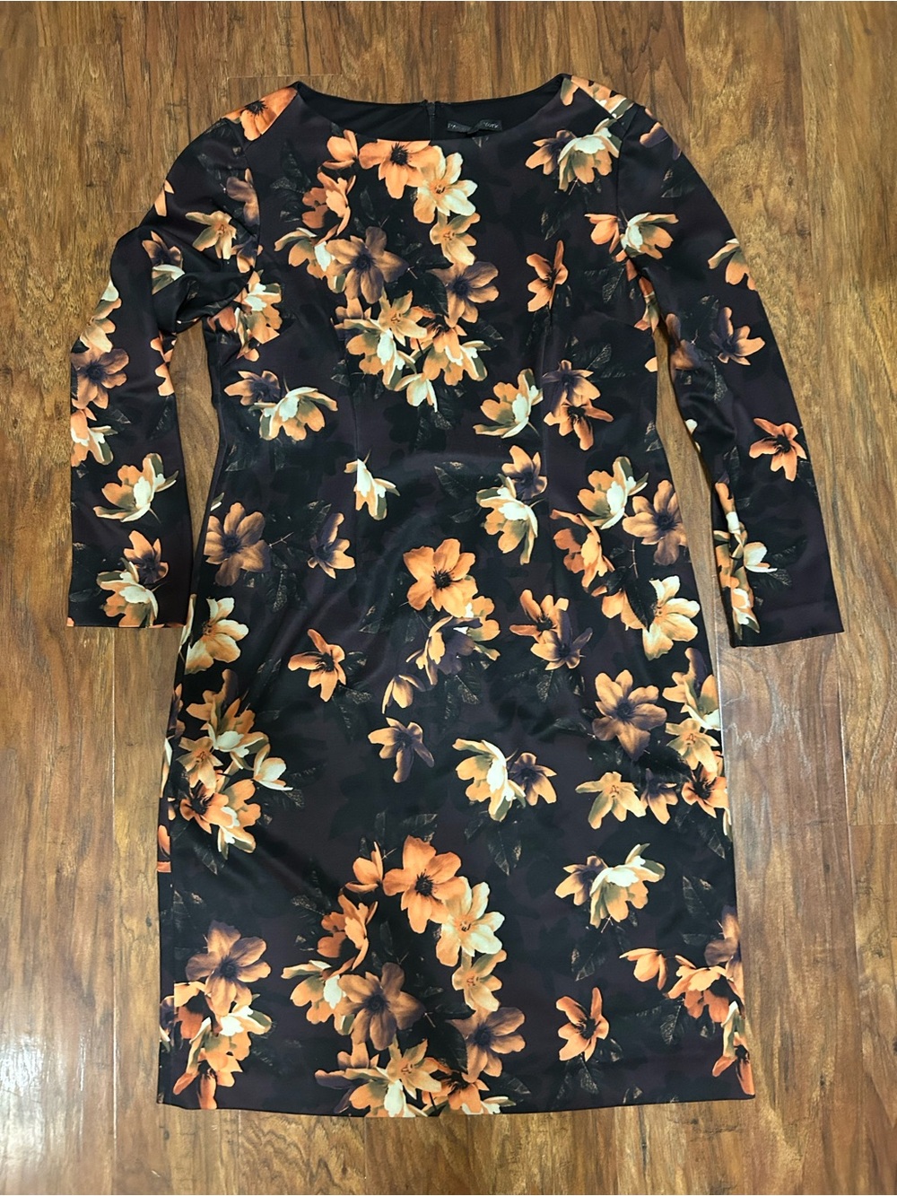 Preston & York Black Sheath Dress with Orange Floral Print